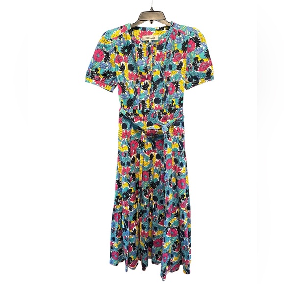 DVF Diane von Furstenberg Frankie Floral Tiered Poplin Midi Dress Size 6 EUC - Picture 6 of 10